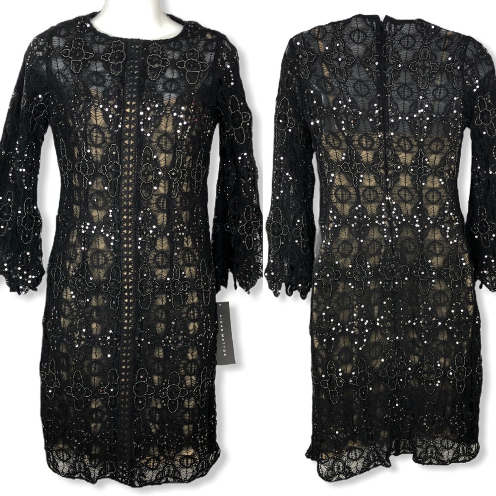 New Aidan Mattox Black 3/4 Sleeve Cocktail Dress 4